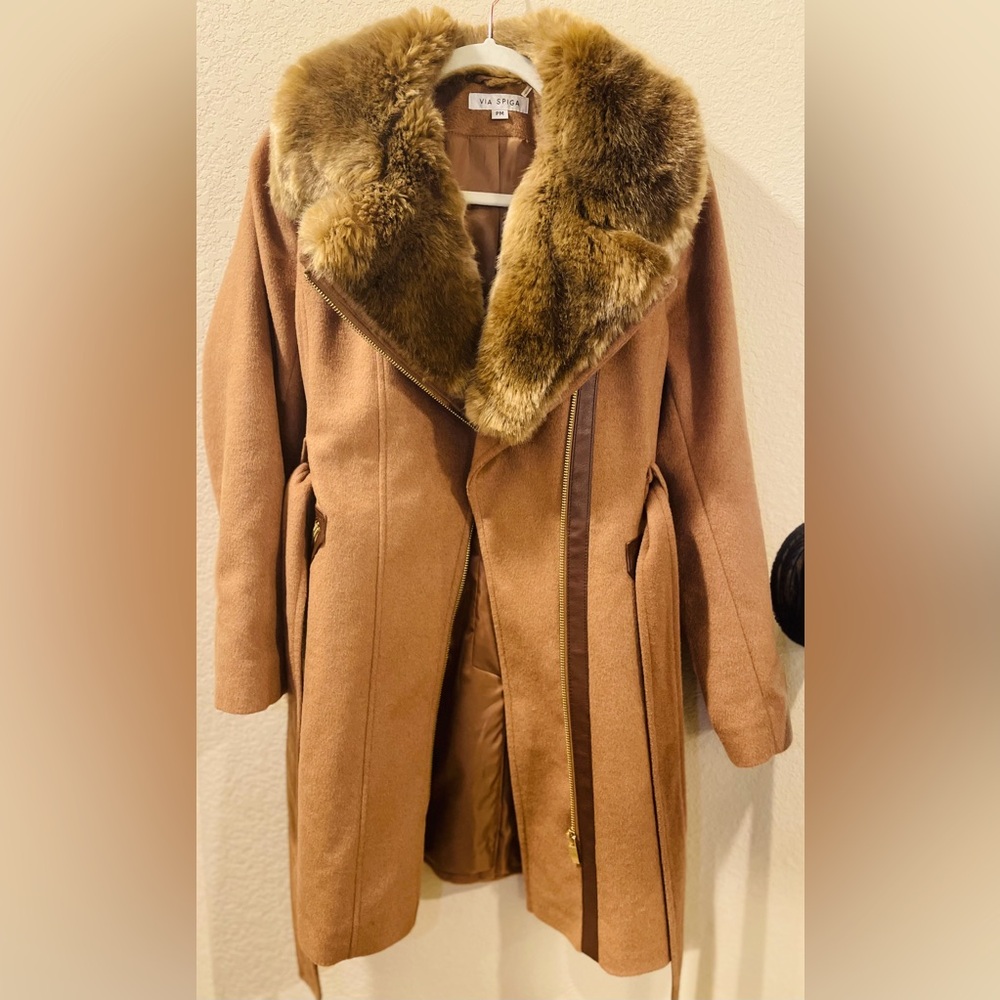 Via Spiga Wool Blend Faux Fur Coat